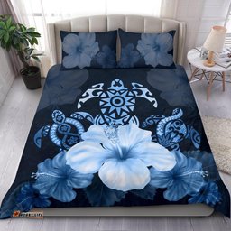Turtle And Hibiscus Bedding Set - Blue Turtle Tribal