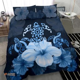 Turtle And Hibiscus Bedding Set - Blue Turtle Tribal