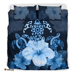 Turtle And Hibiscus Bedding Set - Blue Turtle Tribal