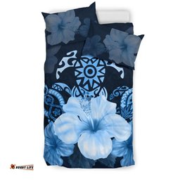 Turtle And Hibiscus Bedding Set - Blue Turtle Tribal