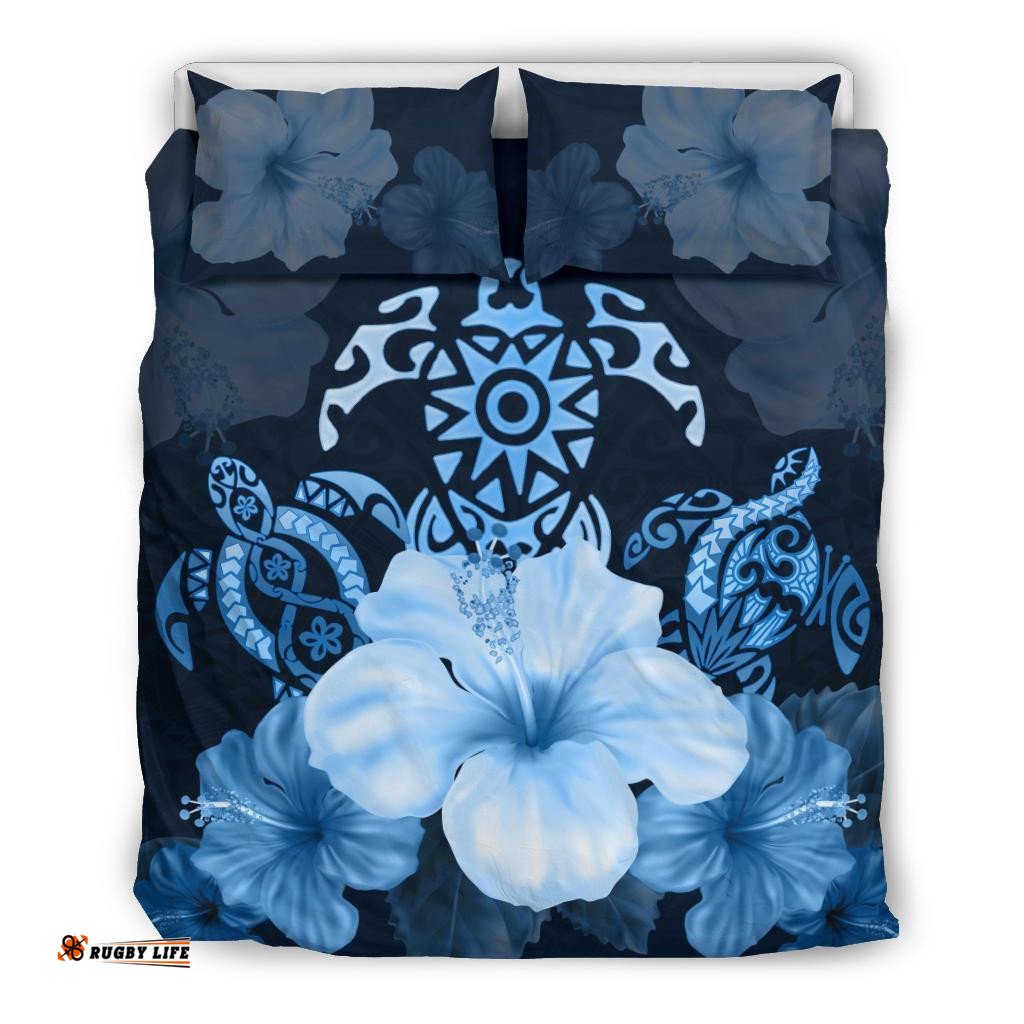 Turtle And Hibiscus Bedding Set - Blue Turtle Tribal
