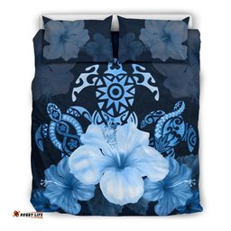 Turtle And Hibiscus Bedding Set - Blue Turtle Tribal