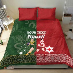 Custom Mate Maa Tonga And Kangaroo Australia Bedding Set Tongan Kupesi Mix Aboriginal Art