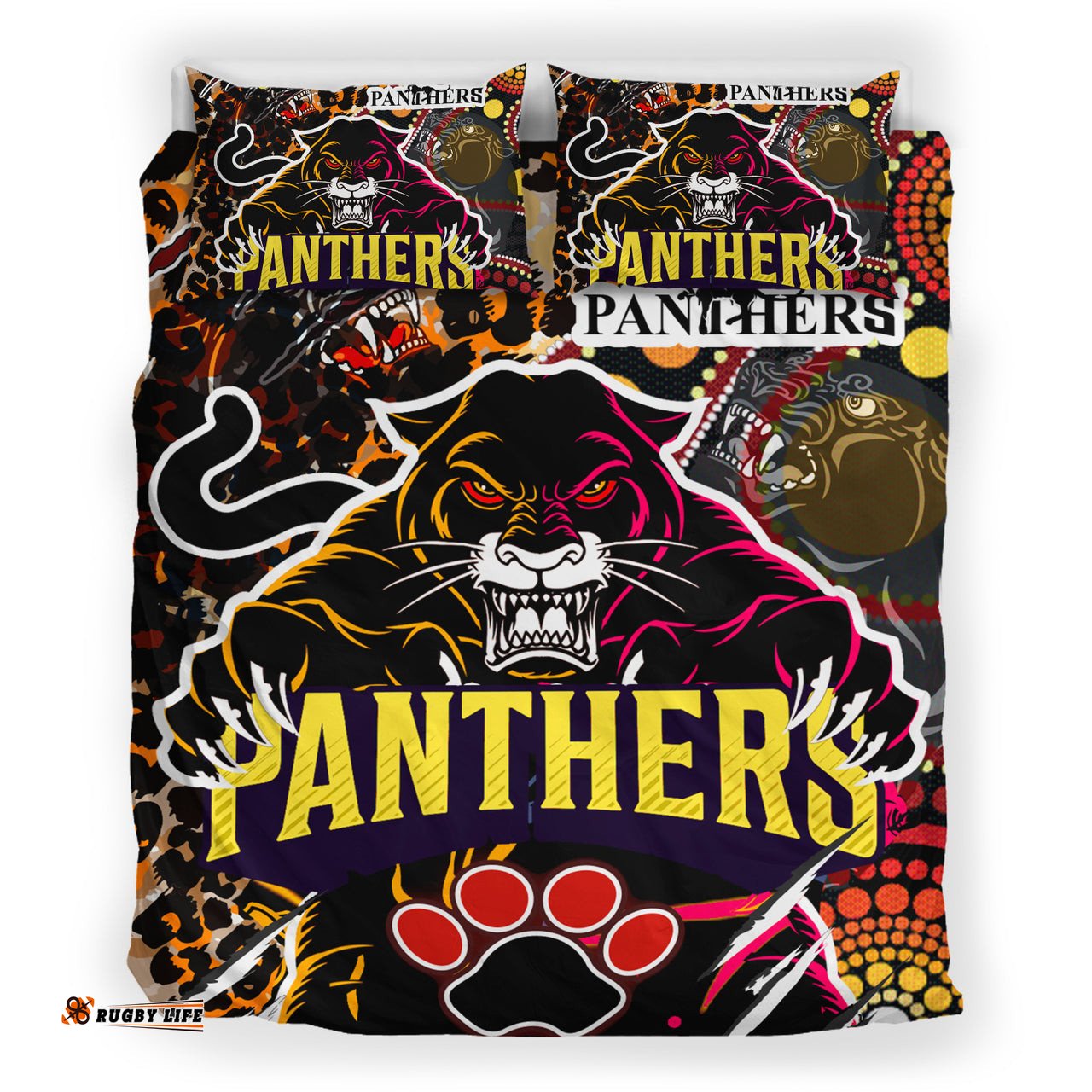 Panthers Rugby League Football Club Bedding Set - The Indigenous Wild Black Panthers Scratch Style RLT13