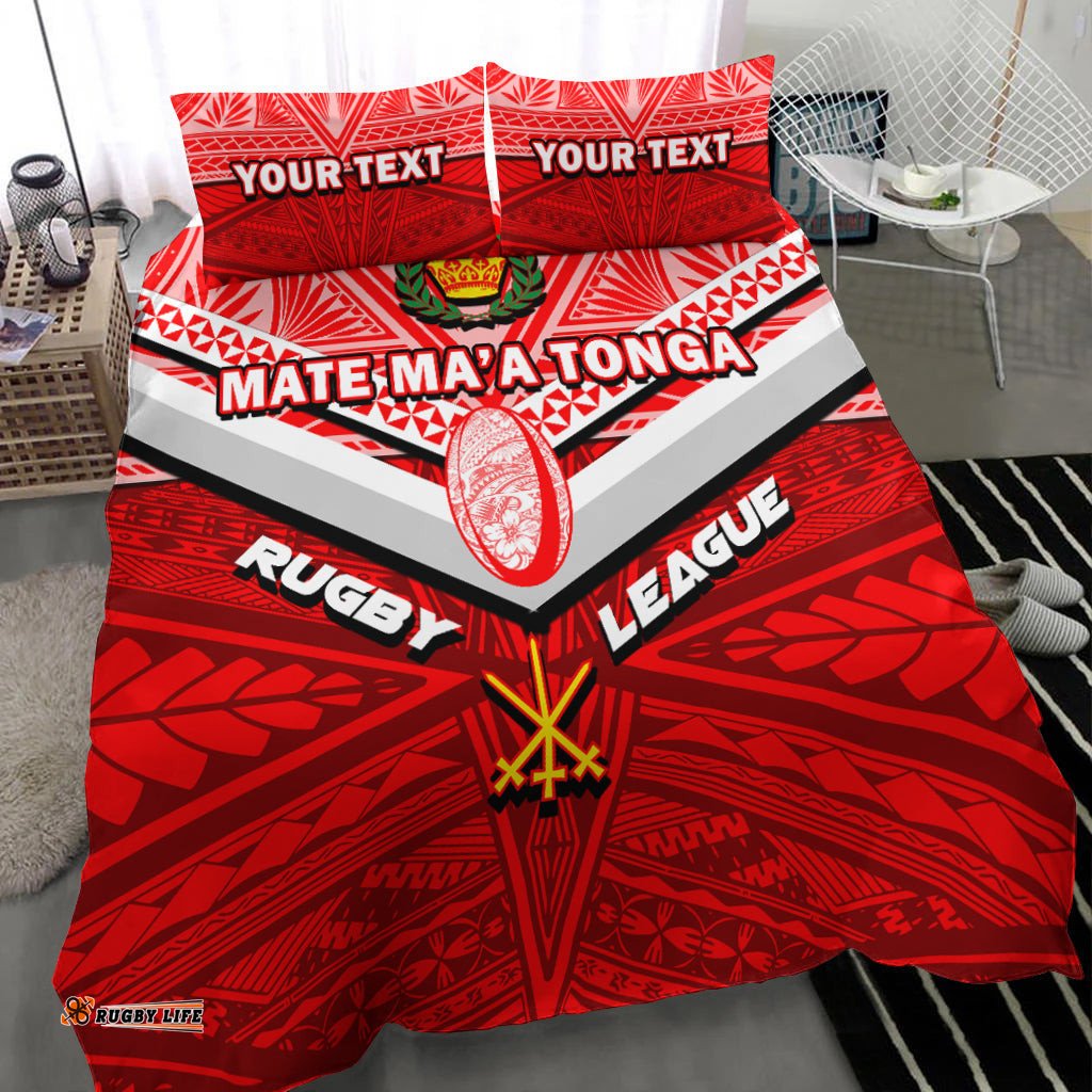 Custom Personalised Tonga Rugby Mate Ma'a Tonga Tapa Pattern Bedding Set