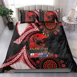Tonga and Australia ANZAC Day Bedding Set Aboriginal and Ngatu Art Pattern - Gallipoli Lest We Forget