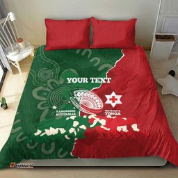 Custom Tonga And Australia Rugby Bedding Set Mate Maa Tongan Ngatu Mix Kangaroos Aboriginal