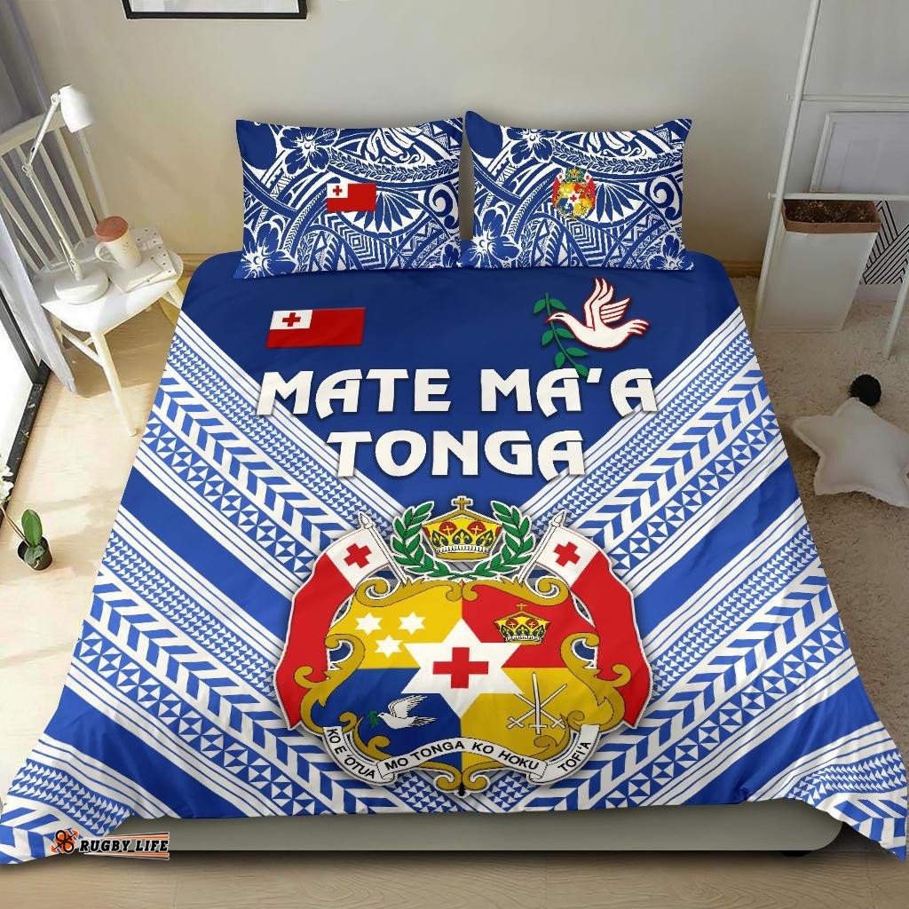 Mate Ma'a Tonga Rugby Bedding Set Polynesian Creative Style - Blue