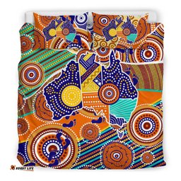 Aboriginal Bedding Set, Australian Map Dot Painting