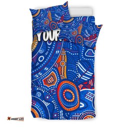 Custom Text Aboriginal Bedding Set - Indigenous Footprint Patterns Blue Color