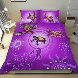 Australian Aboriginal Bedding Set Happy Turtle Family Version Purple