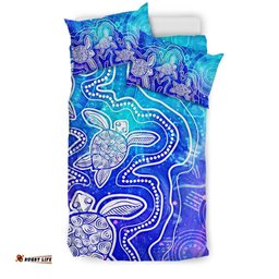 Aboriginal Bedding Set - Sea Turtle With Indigenous Patterns Blue
