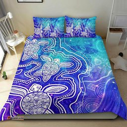 Aboriginal Bedding Set - Sea Turtle With Indigenous Patterns Blue