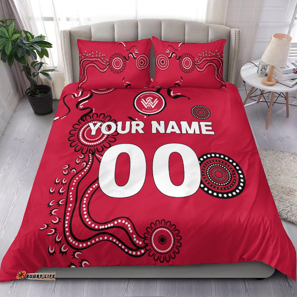 Custom PersonalisedWestern Sydney Wanderers Bedding Set - Indigenous Dot Painting Art -