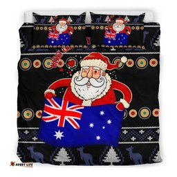 Christmas Personalised Bedding Set - Australia Santa Claus Hold The Flag Black