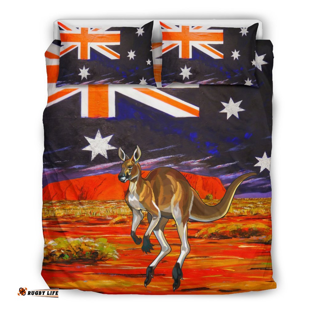 Aboriginal Bedding Sets, Kangaroo Aus Flag Uluru Landscape Art