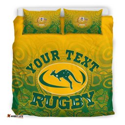 Custom Aboriginal Bedding Set, Australia Rugby and Coat Of Arms