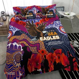 Sea Eagles Rugby Anzac Aboriginal Bedding Set - Manly Warringah Sea Eagles with Anzac Day Poppy Flower Bedding Set