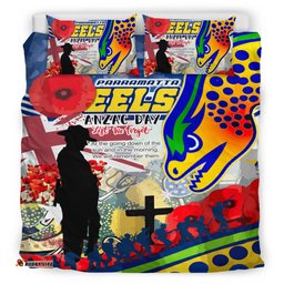 Eels Rugby Australia Anzac Day Lest We Forget Custom Bedding Set - Remembrance Eels With Anzac Poppy Watercolour Style RLT13