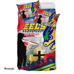 Eels Rugby Australia Anzac Day Lest We Forget Custom Bedding Set - Remembrance Eels With Anzac Poppy Watercolour Style RLT13