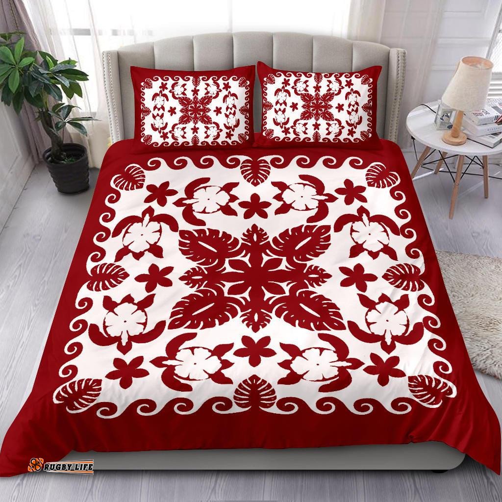 Turtle with Hibiscus Royal Red Bedding Set