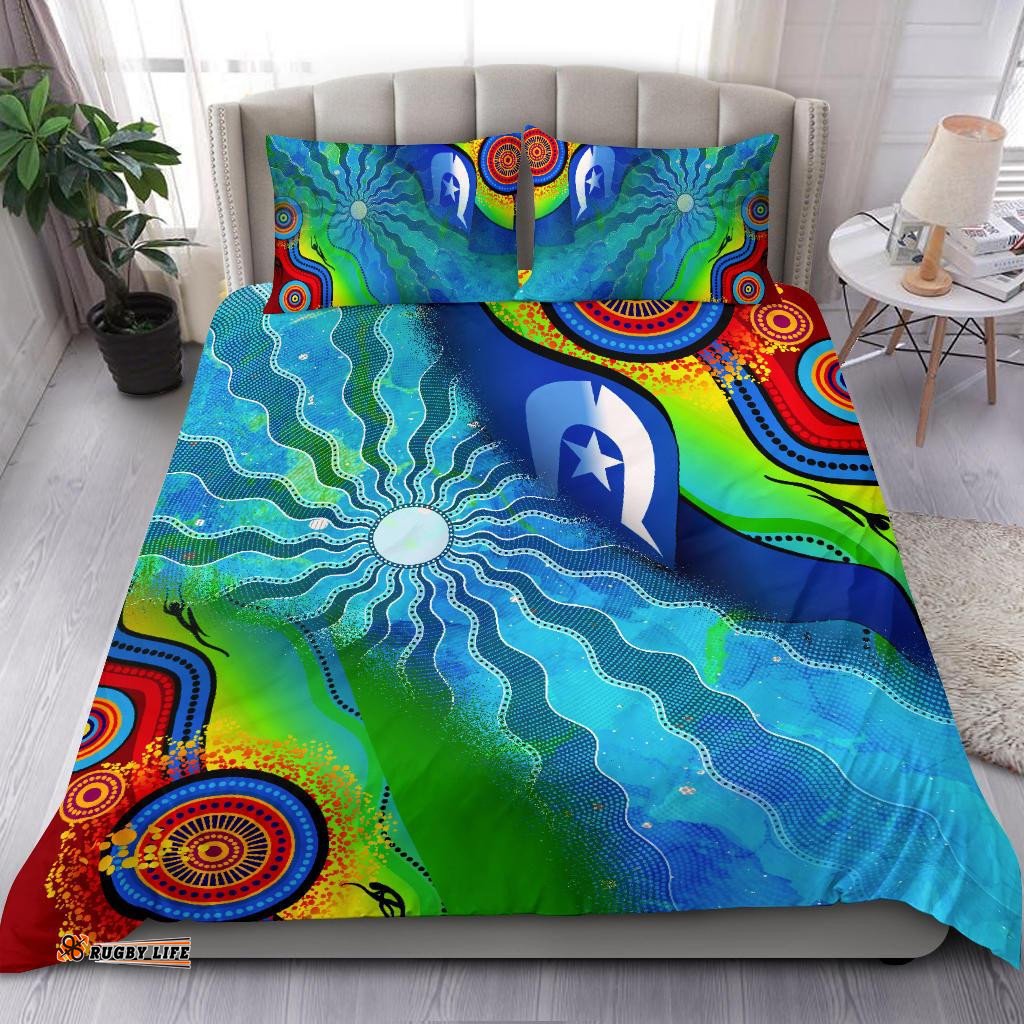 Bedding Set - Torres Strait Islanders Flag with Aboriginal Patterns Bedding Set