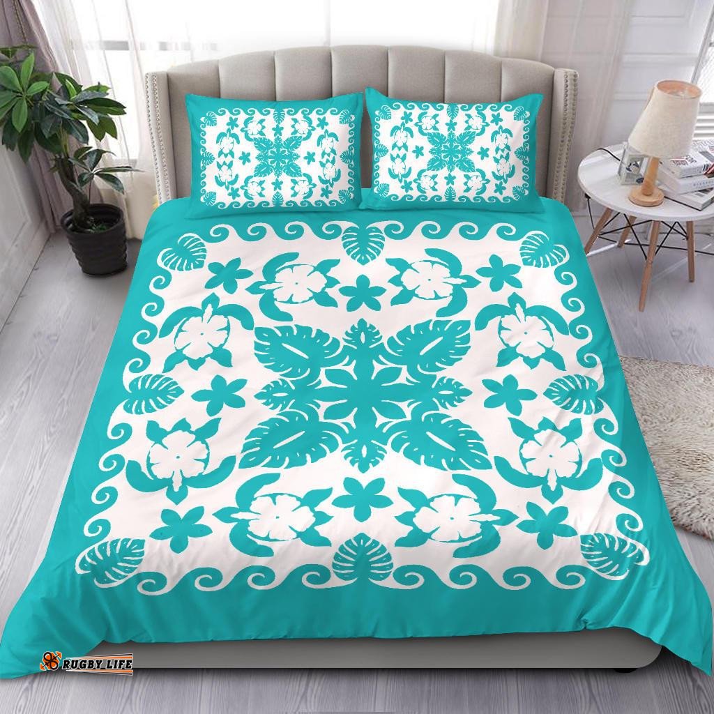 Turtle with Hibiscus Royal Turquoise Bedding Set