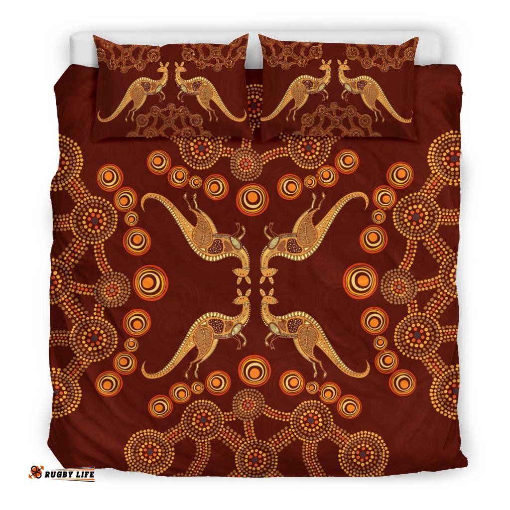 Aboriginal Bedding Sets, Kangaroo Patterns Circle Dot Painting Art