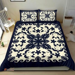 Turtle with Hibiscus Royal Navy Bedding Set Palm Leaf