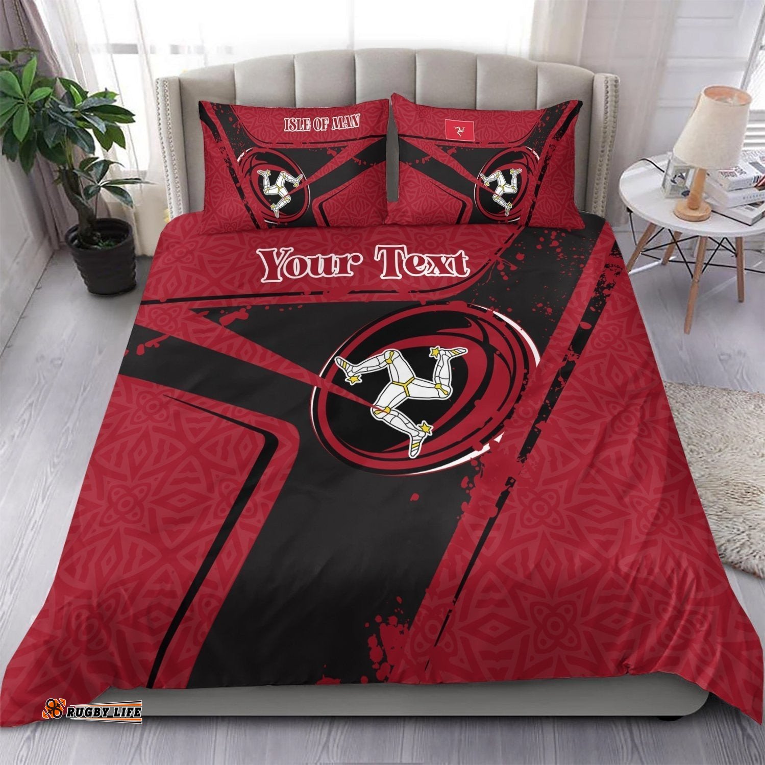 Custom Text Isle Of Man Rugby Personalised Bedding Set - Isle Of Man Rugby