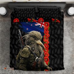 New Zealand Kiwi Soldier ANZAC Bedding Set Red Poppy Flower and Silver Fern Pattern