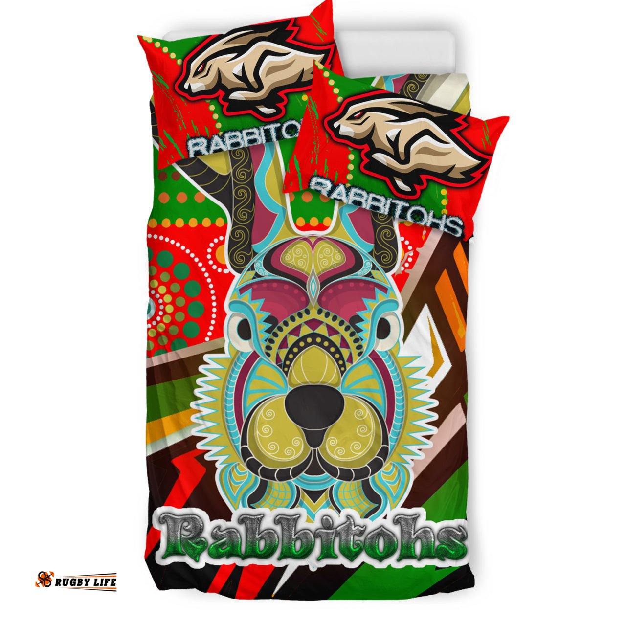 Rabbitohs Rugby Bedding Set - Indigenous Rabbitohs Soul RLT13