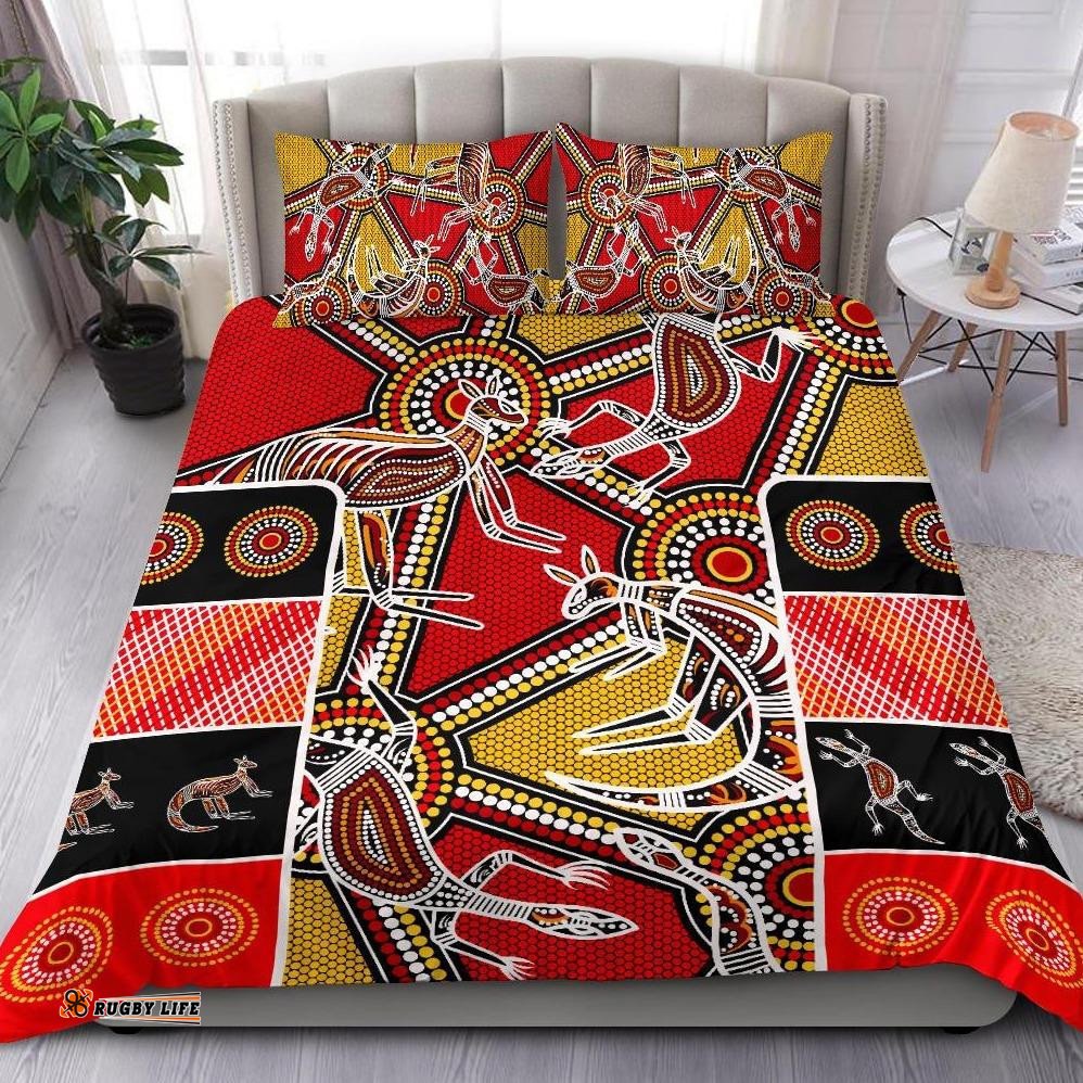 Aboriginal Bedding Set, Kangaroo Dot Painting Patterns