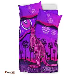 Aboriginal Art Kangaroo Bedding Set Indigenous Unique Vibes - Purple