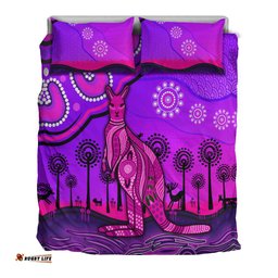 Aboriginal Art Kangaroo Bedding Set Indigenous Unique Vibes - Purple