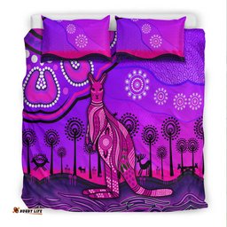 Aboriginal Art Kangaroo Bedding Set Indigenous Unique Vibes - Purple