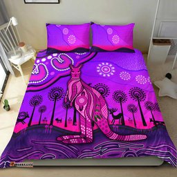 Aboriginal Art Kangaroo Bedding Set Indigenous Unique Vibes - Purple