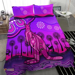 Aboriginal Art Kangaroo Bedding Set Indigenous Unique Vibes - Purple