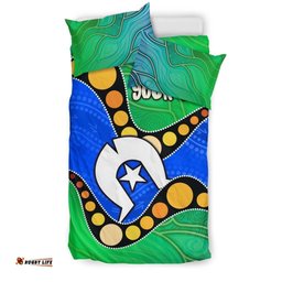 Custom Torres Strait Islands Bedding Set - Flag with Aboriginal Patterns