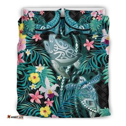 Turtles Love Bedding Set Hibiscus With Palm Leaves