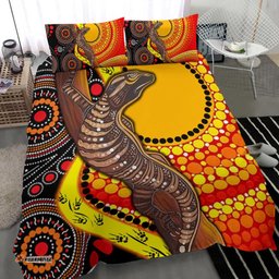Aboriginal Bedding Set - Indigenous Dot Painting Sun and Lizard