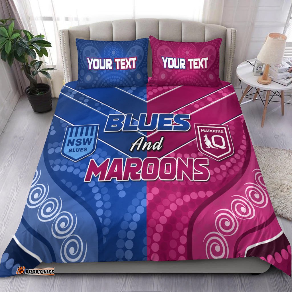 Custom Personalised Blues and Maroons Rugby Bedding Set Origin NSW Combine Queensland Aboriginal Australian