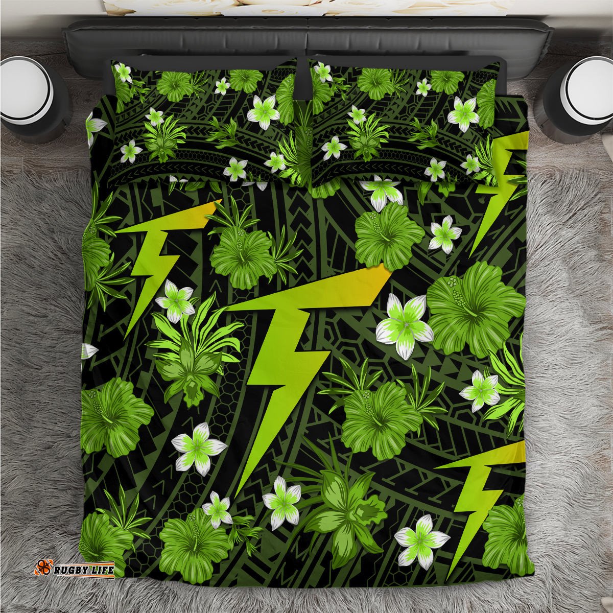 Australian Thunder Cricket Bedding Set Baeuty Pacific Hibiscus and Polynesian Pattern
