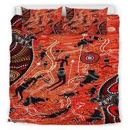 Australia Indigenous Bedding Set - Australian indigenous hunting with spear aboriginal inspired art