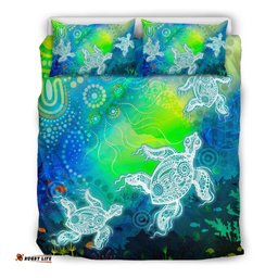 Aboriginal Bedding Set - Indigenous Turtle Ocean Dot Painting Art