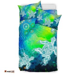 Aboriginal Bedding Set - Indigenous Turtle Ocean Dot Painting Art