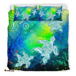 Aboriginal Bedding Set - Indigenous Turtle Ocean Dot Painting Art