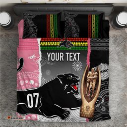 Personalised Panther Rugby NRL Premiers Bedding Set Panther Pride Black & Pink Aboriginal Mix Art