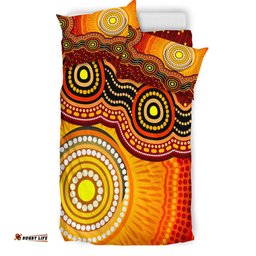 Australia Indigenous Bedding Set - Aboriginal Inspired style of Sun and Dot art background