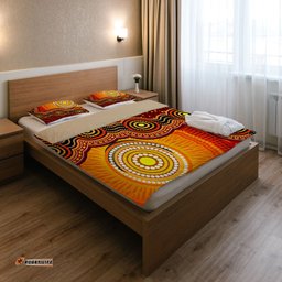 Australia Indigenous Bedding Set - Aboriginal Inspired style of Sun and Dot art background